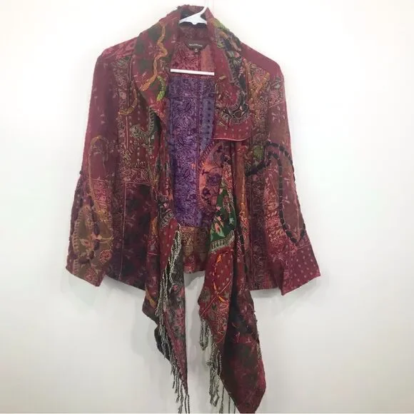 Multiples Colorful Embroidered and Patterned Asymmetrical Statement Jacket - Picture 3 of 16